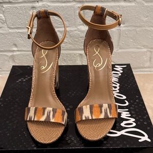 Sam Edelman Tan, Orange, and Brown Patterned Heels